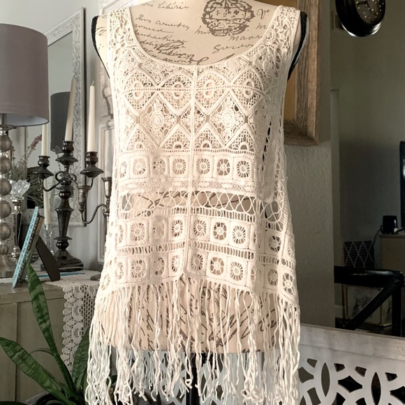 None Tops - Boho fringe crochet top